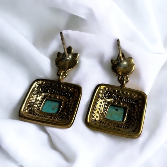 Boho Turquoise and Bronze Dangle Earrings - Picture 3 of 4
